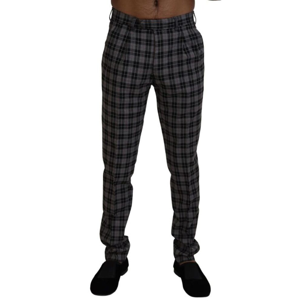 BENCIVENGA Gray Checkered Slim Fit Men Men's Pants